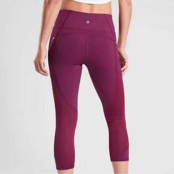 Athleta Mesh Contender Capri Athletic Leggings, Velvet Plum, Size Medium - Picture 2 of 16